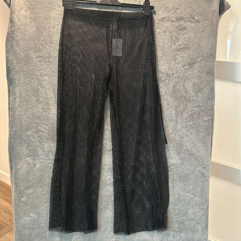 NWT NEW L'AGENCE Black Noemi Rhinestone Mesh Cover-Up Pants Size Medium